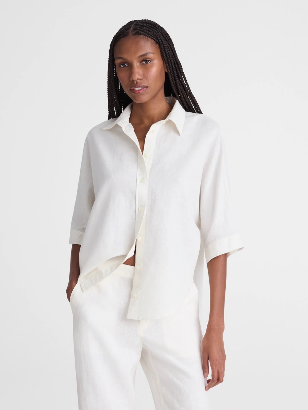 Madewell Relaxed Pleat-Sleeve Button-Up Shirt in Cotton-Linen Blend